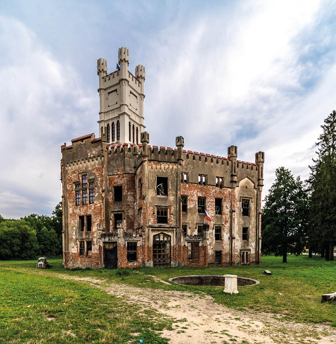 Ruins of state castle, Cesky Rudolec, Castle is also known as Small famous White castle Hluboka, sunny day with blue sky  The Infinite Beauty Of Decay